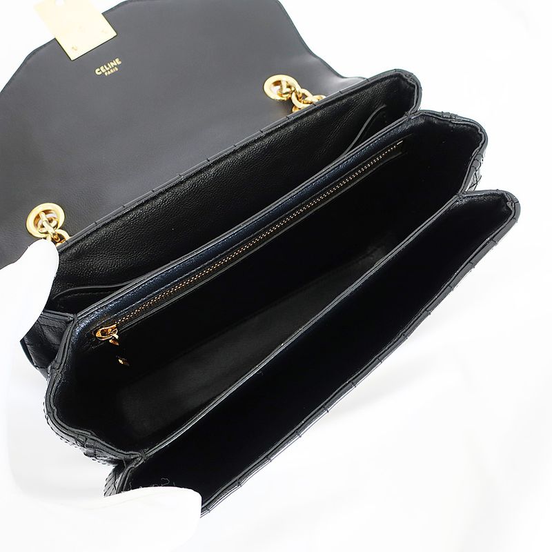 Celine Chain Shoulder Bag Quilted Black Gold Hardware Leather Women's