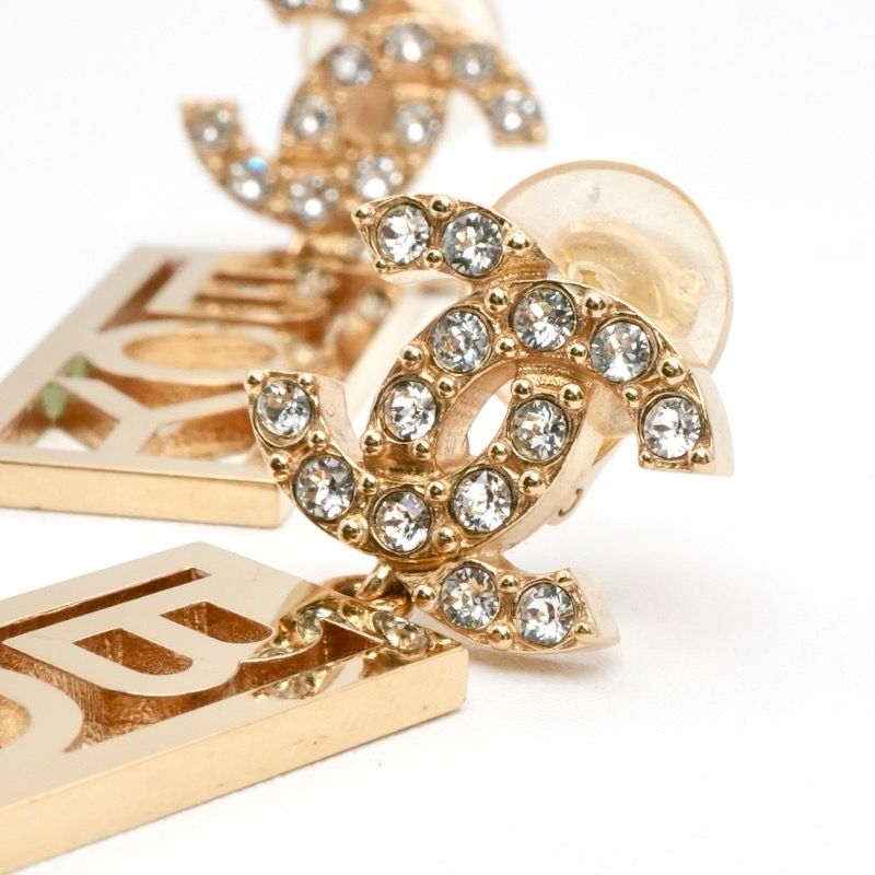 Chanel Earrings Earring Gold Coco Mark BOY Rhinestone