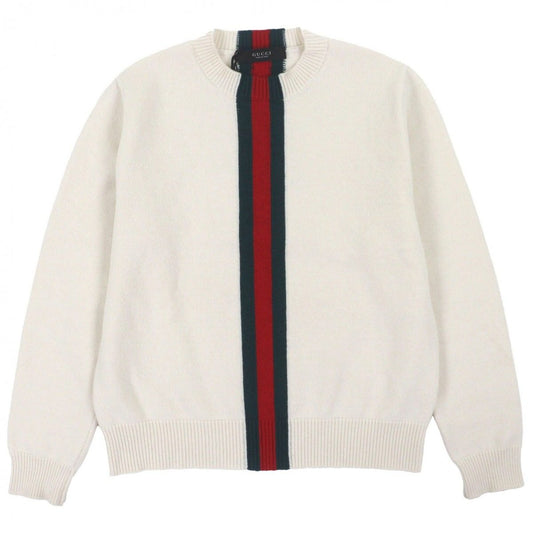 Gucci Sherry Line Wool Web Intarsia Pullover Knit Sweater White