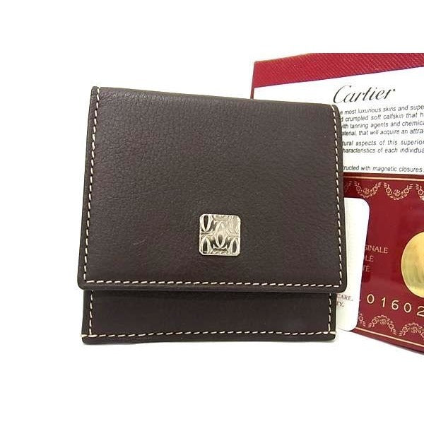 Cartier Must Line Leather Coin Case Purse Brown Cc0819
