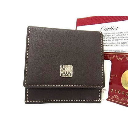 Cartier Must Line Leather Coin Case Purse Brown Cc0819