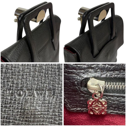 Loewe Logo Shape Stamping Top Handle Bag Mini Tote Bag Black Grained Leather
