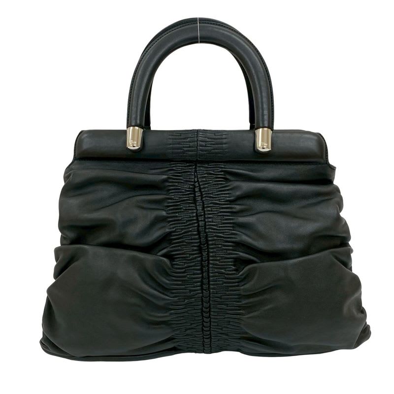 Christian Dior Karenina CD Logo Charm Hardware Leather Handbag Tote Bag Black
