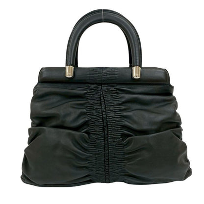 Christian Dior Karenina CD Logo Charm Hardware Leather Handbag Tote Bag Black