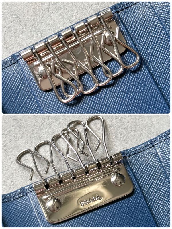 Prada Triangle 6 Continuous Key Case Saffiano Leather Rfid Navy Triangle Logo