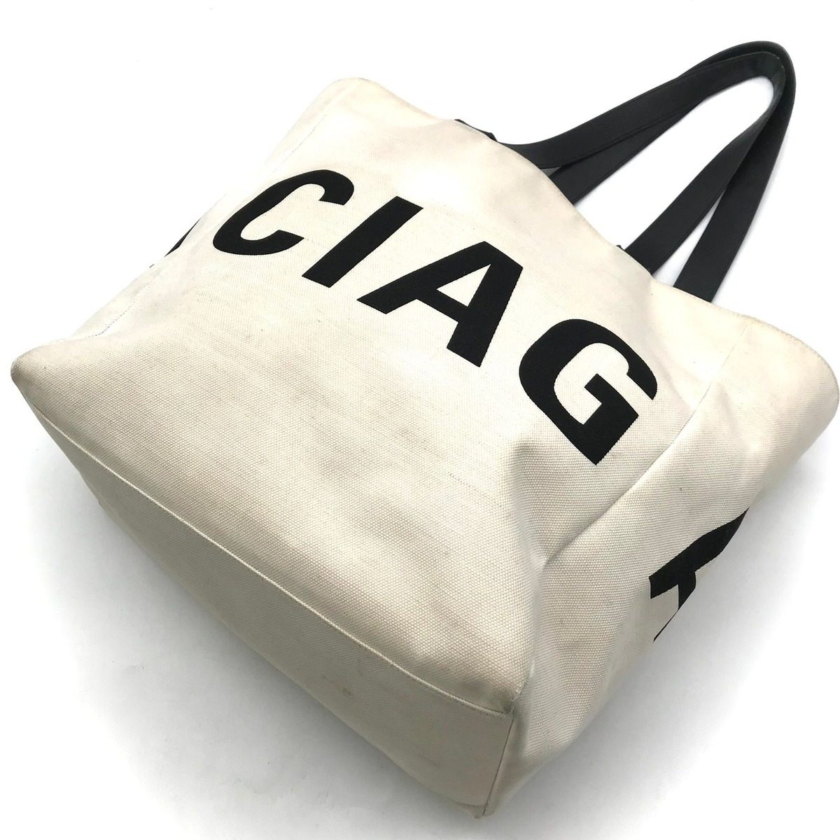 Balenciaga Logo Canvas Leather Big Tote Shoulder Bag White — view 2