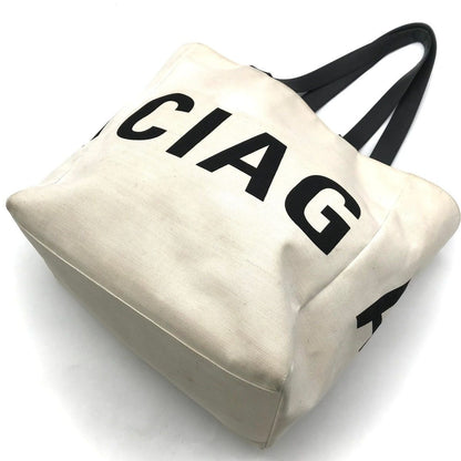 Balenciaga Logo Canvas Leather Big Tote Shoulder Bag White — view 2