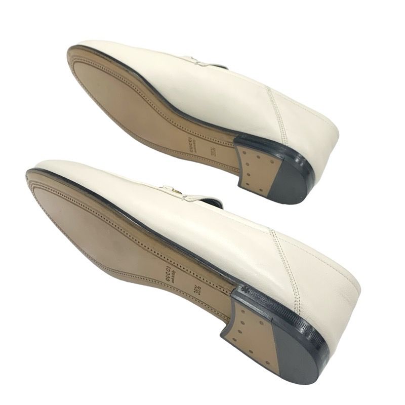 Gucci Loafer Leather Shoes Leather Ivory Gold Flat Shoes Horsebit