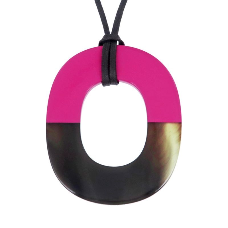 Hermes Necklace Ismu GM Lacquer-buffalo-horn Pink Brown Pendant