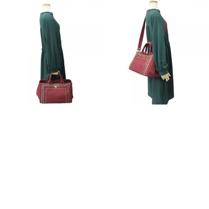 Prada Tote Bag Canapa B2642o Studded Canvas Amaranto Wine Red Gold Hardware
