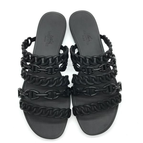 Hermes Rivage Chaine D'ancre Rubber Sandals Black 35
