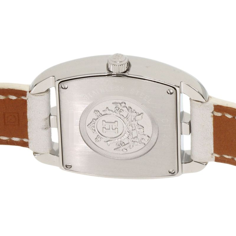 Hermes Ct1210 Cape Cod Tonneau Wristwatch SS Leather Ladies