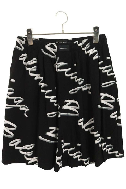 Balenciaga 672410 Tml13 Rayon Half Pants With Logo All Over Men's 48