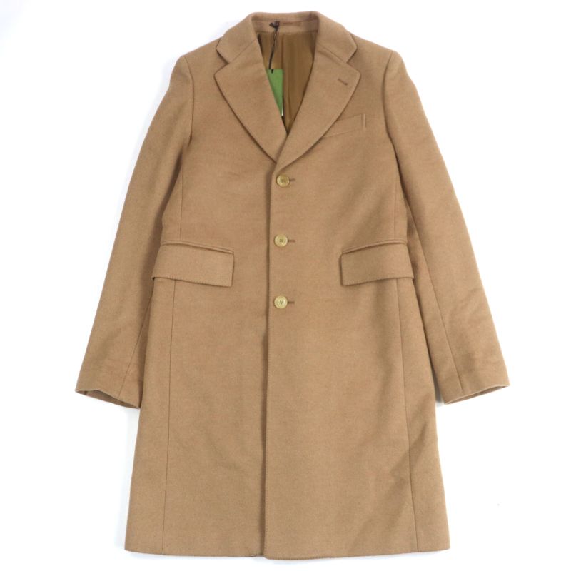  Gucci 23AW 753089 100% Camel Hair City Label Logo Buttons Single Chester Coat