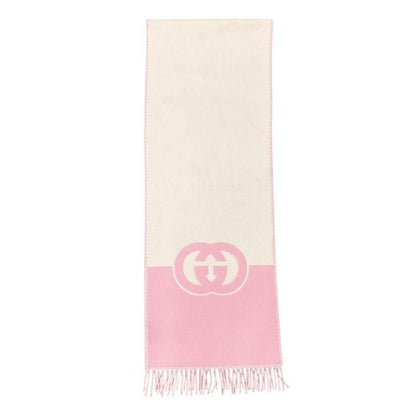 Gucci Scarf Interlocking G Scarf 715497 Wool Cashmere Fringe Pink Beige Gucci