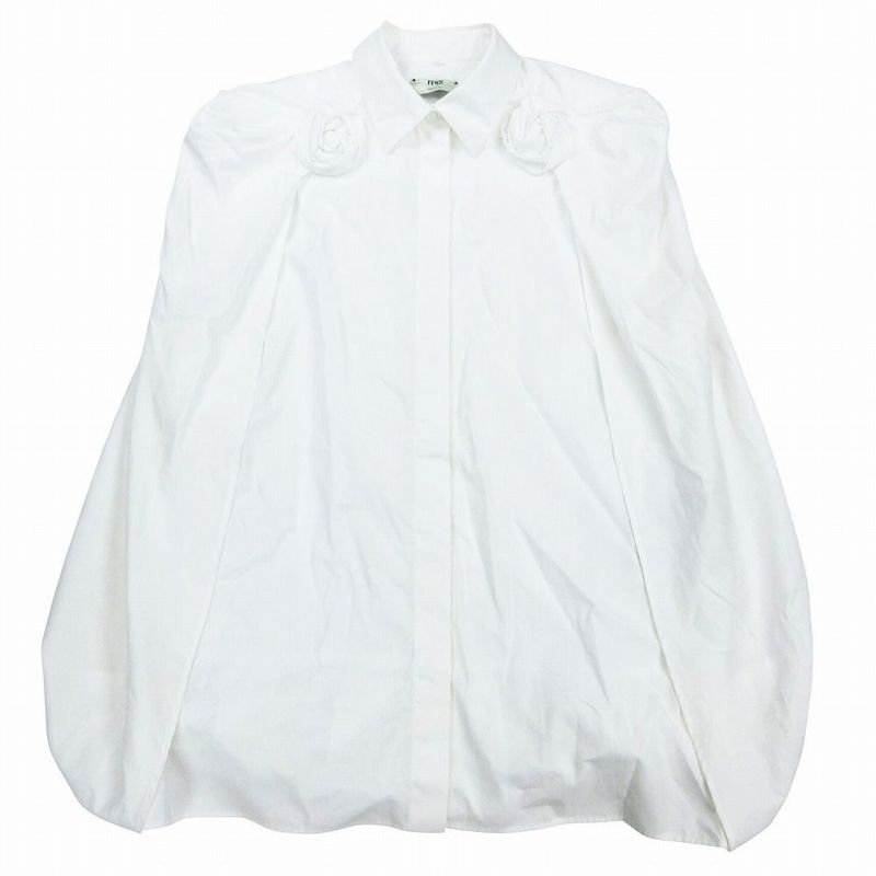Fendi 12cpf-21-1569 Cape Rose Blouse Shirt Top Long Sleeves White Size M Women's