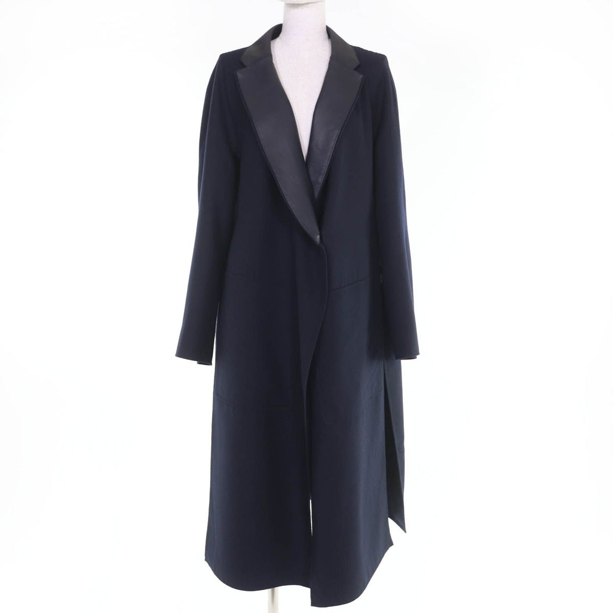 Hermes Cashmere Silk Soft Tilt Mix Coat Navy 38 with Hanger Garment