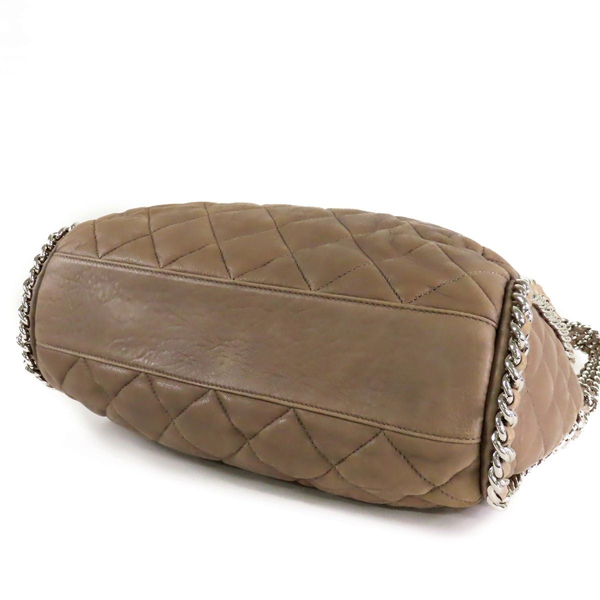Chanel Line Chain Around Shoulder Bag Taupe Silver Leather — view 3