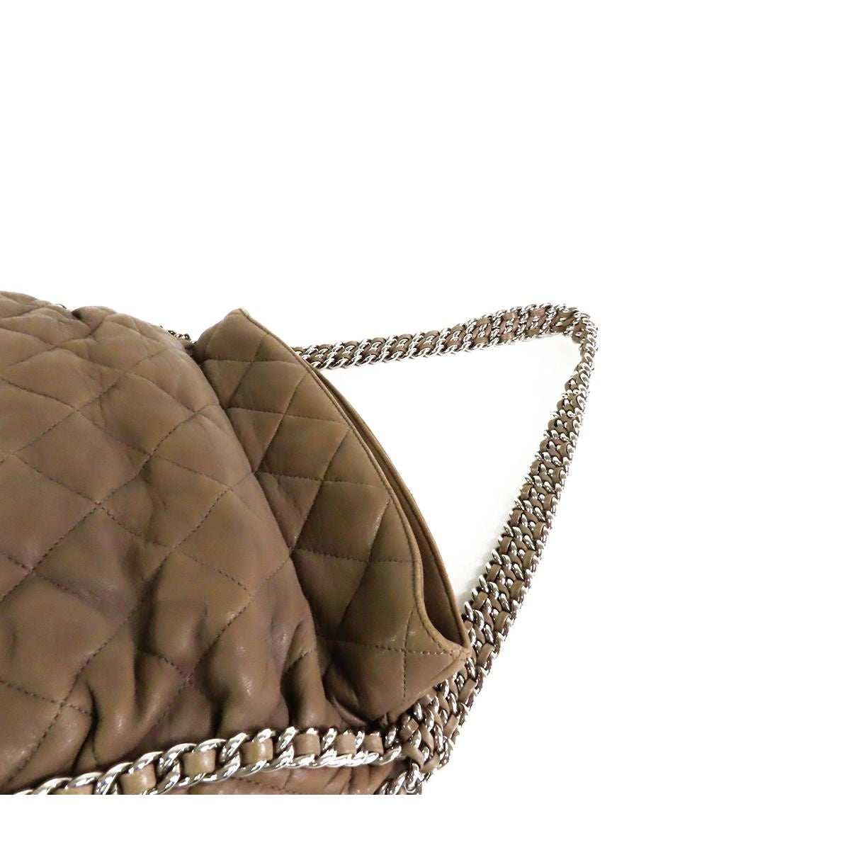 Chanel Line Chain Around Shoulder Bag Taupe Silver Leather — view 4