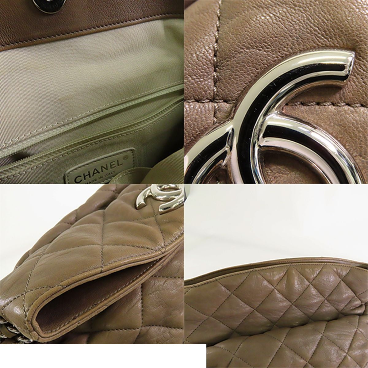 Chanel Line Chain Around Shoulder Bag Taupe Silver Leather — view 7