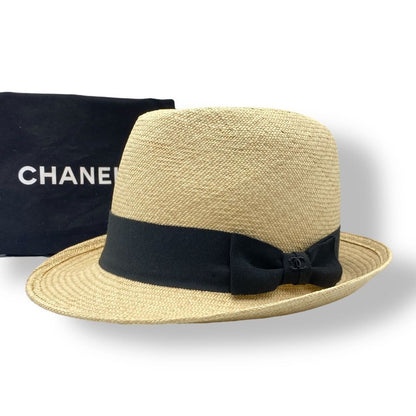Chanel Hat Straw Coco Mark Ribbon Centerfold Size S1 bo-1