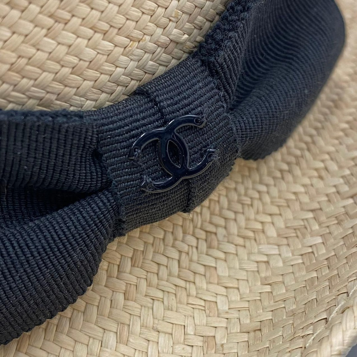 Chanel Hat Straw Coco Mark Ribbon Centerfold Size S1 bo-1 — view 6