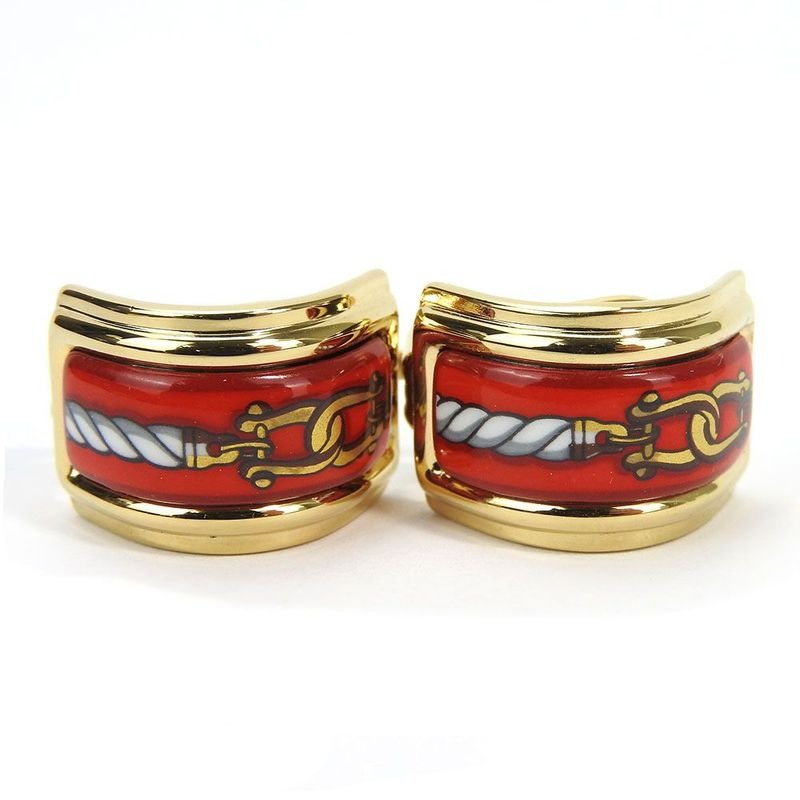 Hermes Earrings Emile Cloisonne Red Gold GP Plated Jewelry Accessories