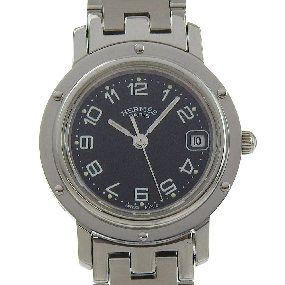 Hermes Clipper Stainless Steel Quartz Analog Display Black Dial Watch