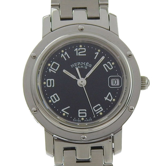 Hermes Clipper Stainless Steel Quartz Analog Display Black Dial Watch
