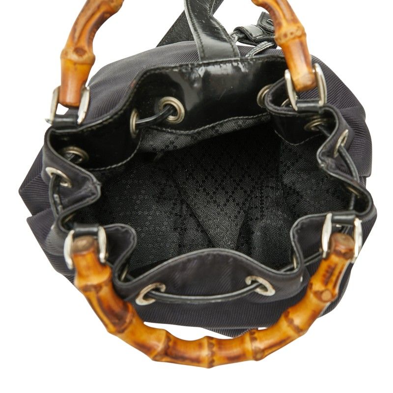 Gucci Bamboo Handbag Shoulder Bag 2WAY 003 2854 Black Nylon Leather Women's