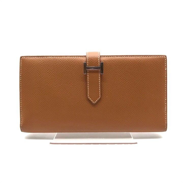Hermes Bearn Souffle Epsom Gold Wallet Brown Leather