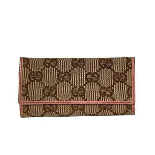 Gucci Key Case GG Pattern 138096 Beige X Dark Brown X Pink 6 Hooks Leather