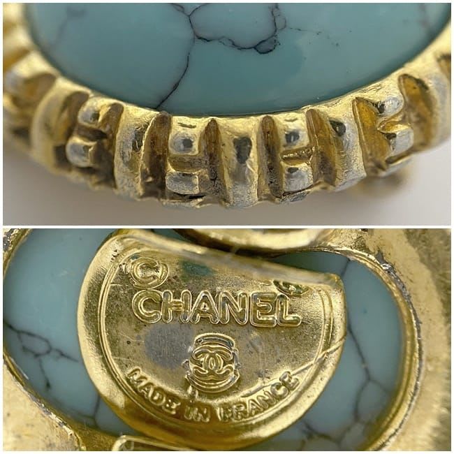 Chanel Ear Ring Gold Light Blue GP
