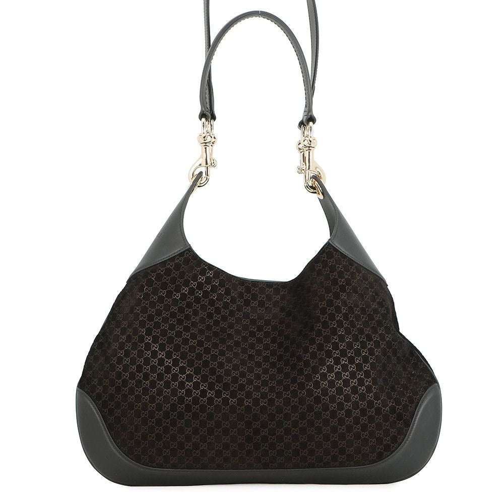 Gucci Shoulder Bag Micro GG Suede Leather B Small 2-Way Black