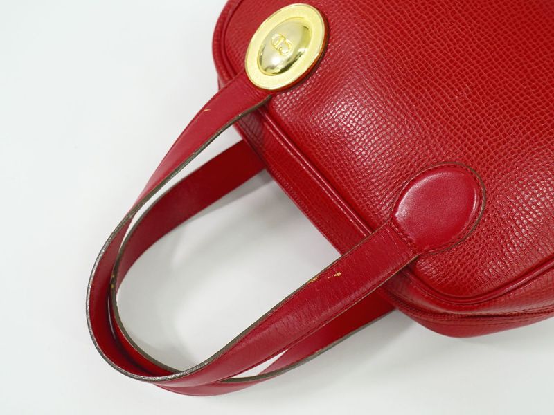 Authentic Christian DIOR Leather Mini Boston Bag Handbag Red Bag Pre-owned