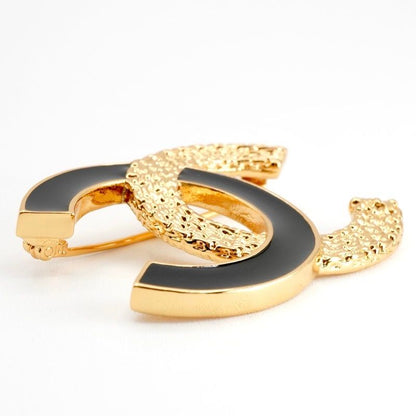 Chanel Brooch Corsage Gold Black Here Mark