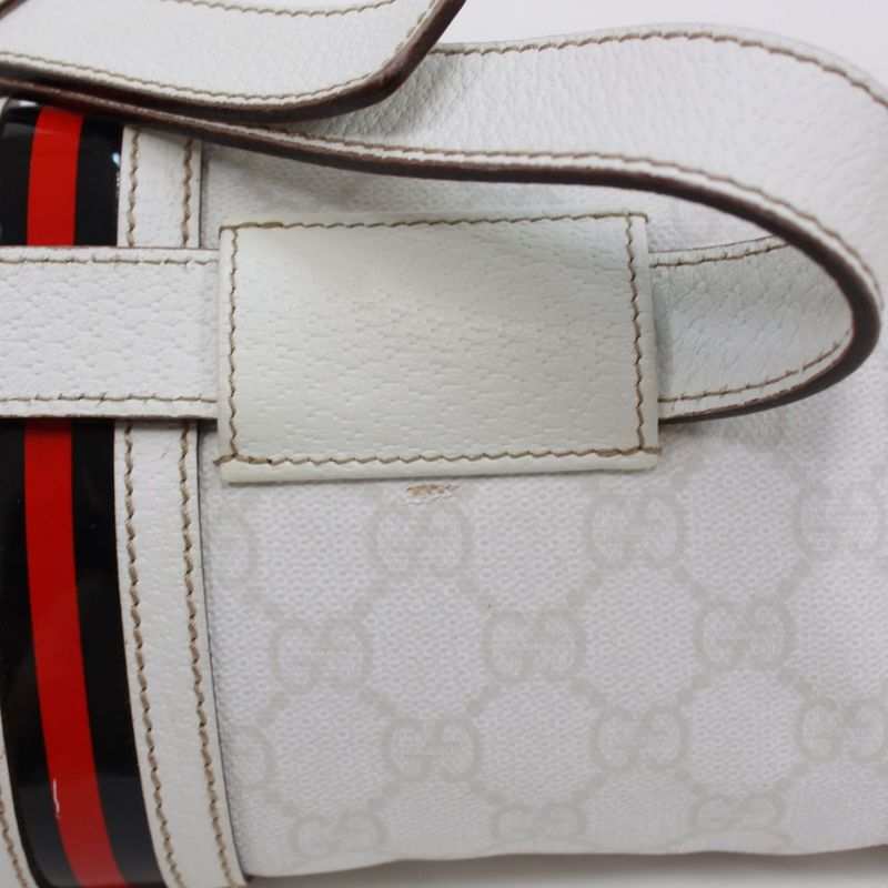 Gucci Sherry Line Waist Bag Leather X PVC White Body Bag Gold 152597