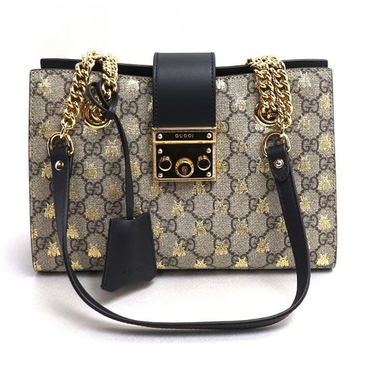 Gucci Padlock GG Small Bee Print Shoulder Bag Beige