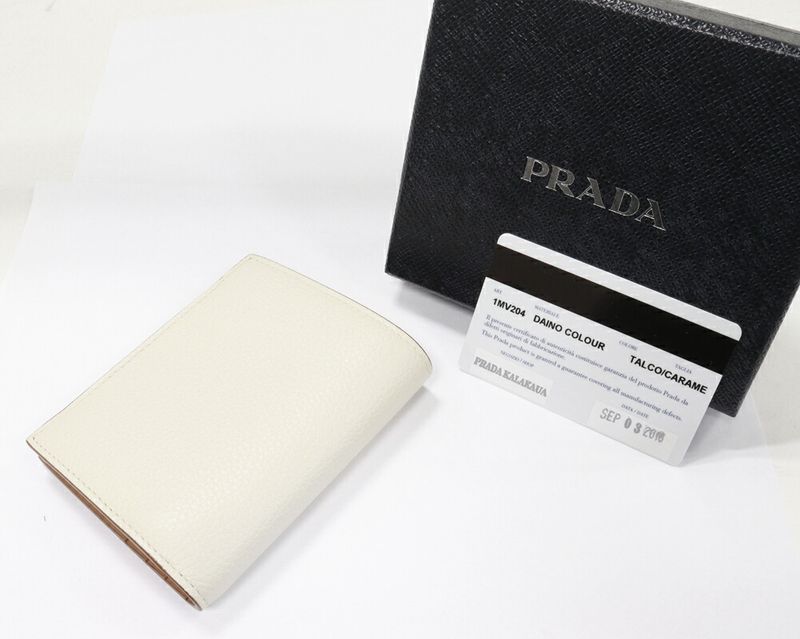 Prada Bifold Wallet With Coin Purse Dino Collar Compact Wallet In Calf Ivory
