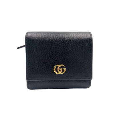 Gucci New Arrivals GG Marmot Leather Black Bordeaux Bifold Wallet Gold