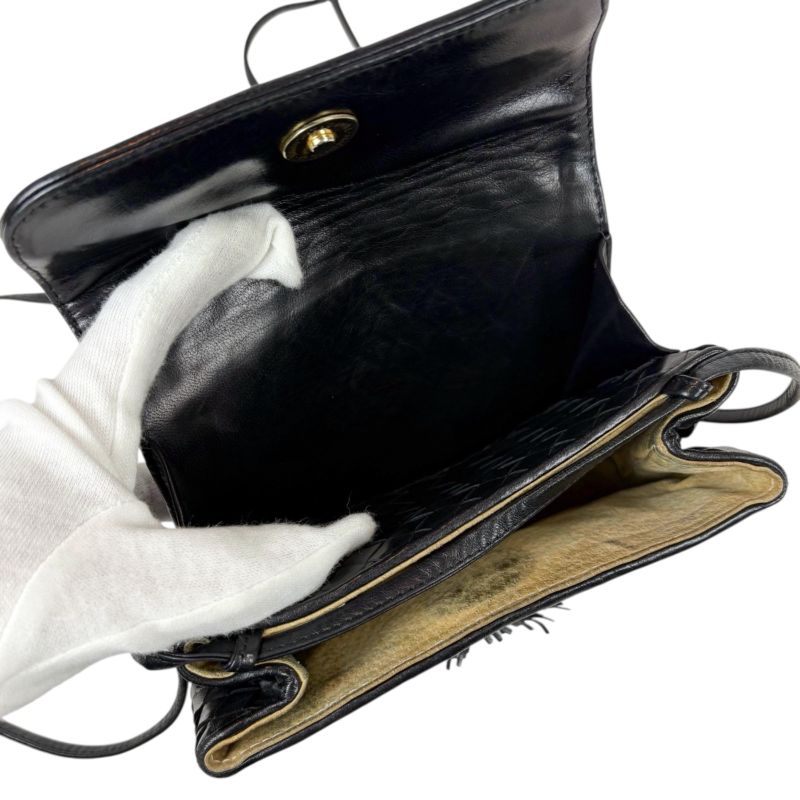 Bottega Veneta Mini Shoulder Bag Tassel Fringe Intrecciato Leather Black