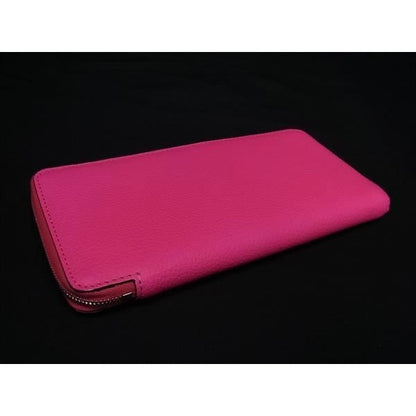 Celine Leather Round Zipper Long Wallet Billfold Coin Purse Card Holder Pink — view 2