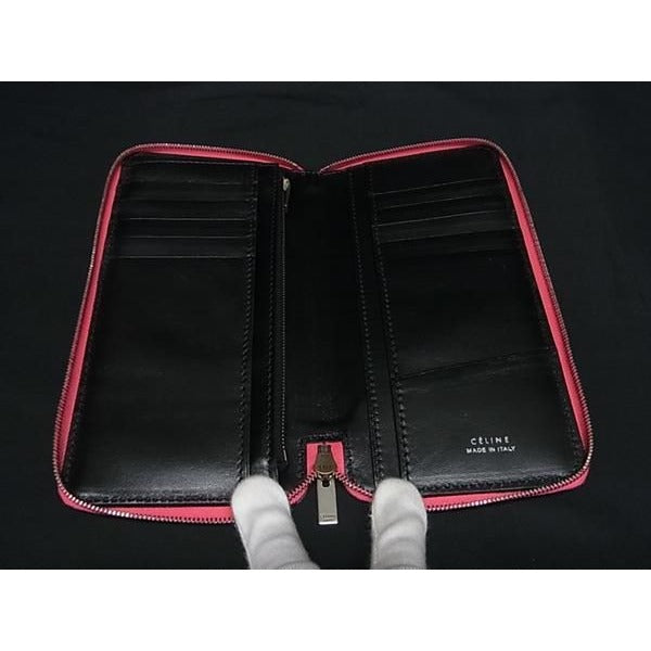 Celine Leather Round Zipper Long Wallet Billfold Coin Purse Card Holder Pink — view 3