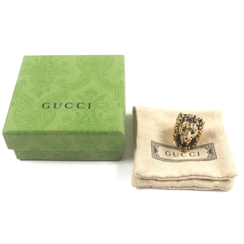 Gucci Lion's Head Colored Stone Ring - Gold Black 16 Size Equivalent To Size