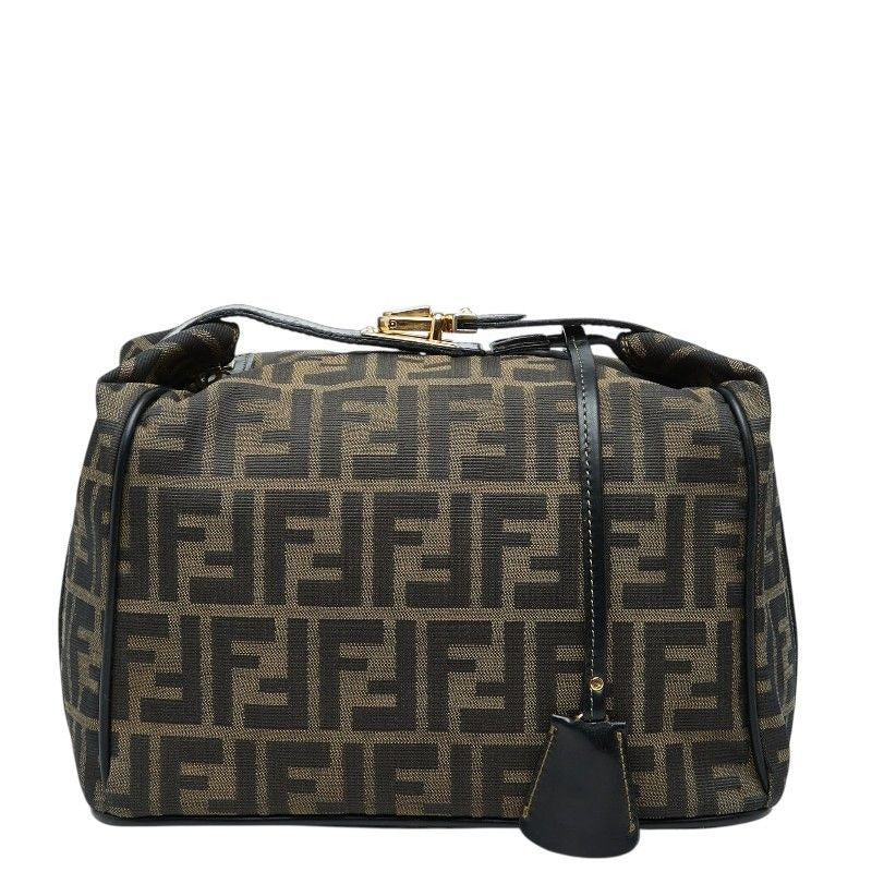 Fendi Zucca Vintage Handbag Vanity Bag Brown Canvas Leather