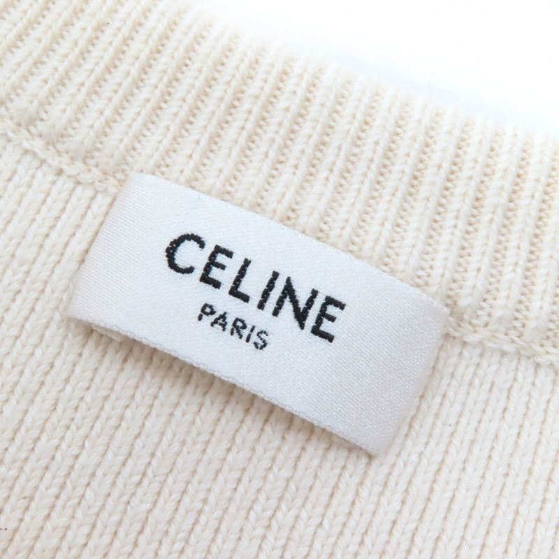 Celine 3za4145i Cotton Shoulder Button Striped Crewneck Long Sleeve Marine Knit