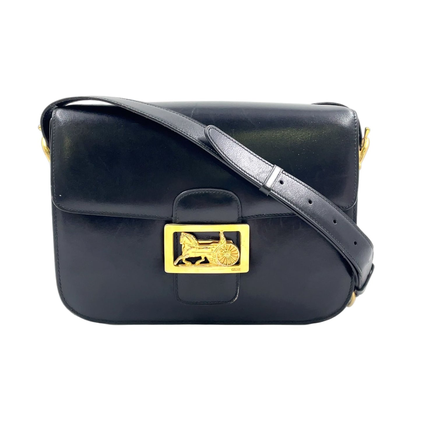 Celine Horse Carriage Calf Black Shoulder Bag Gold
