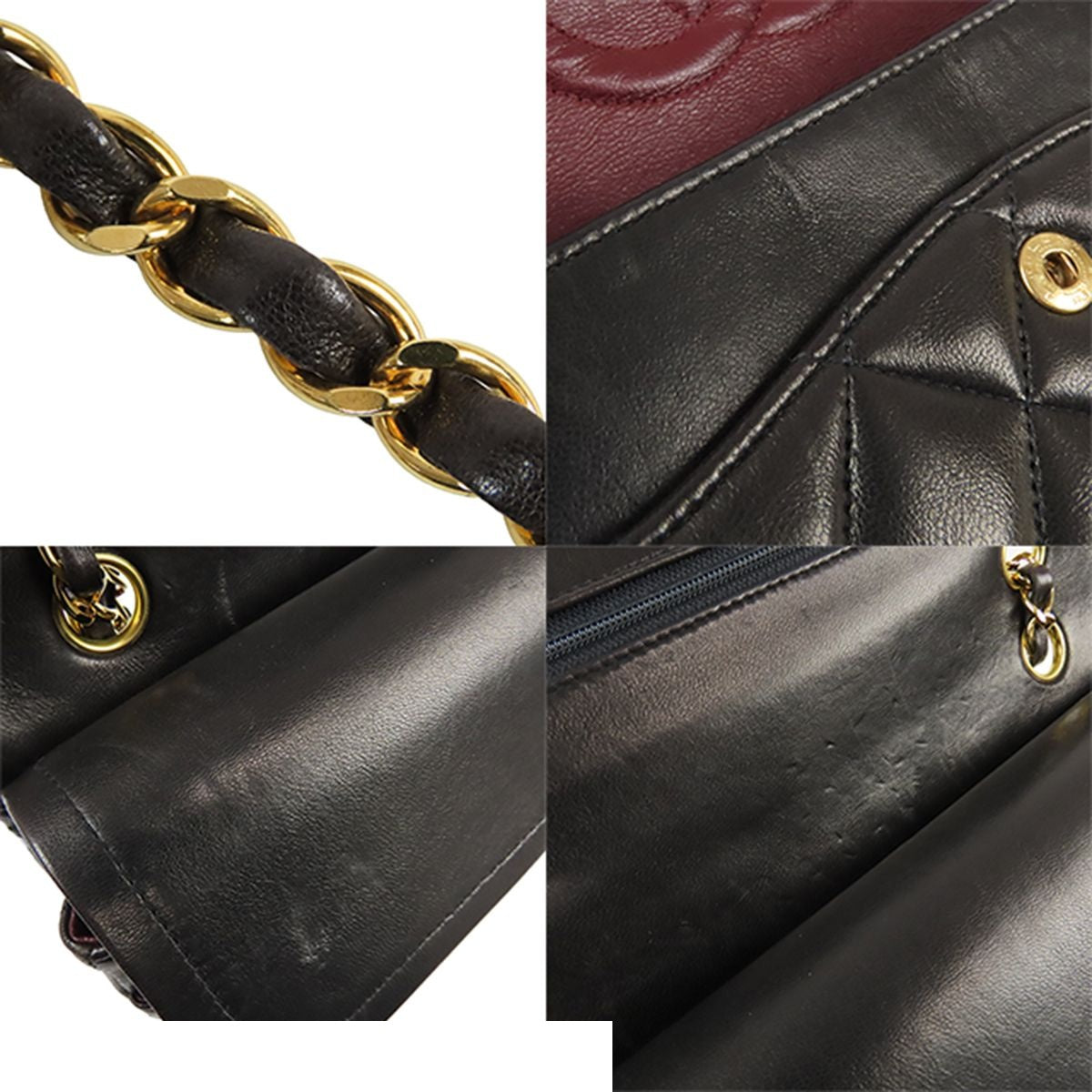 Chanel Chain Shoulder Bag Black Gold Lambskin Quilted 25 Double Flap Vintage — view 7