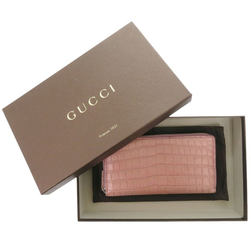 Gucci Round Zipper 374850 Matte Croc Purple Long Wallet Purple 1313 Gucci