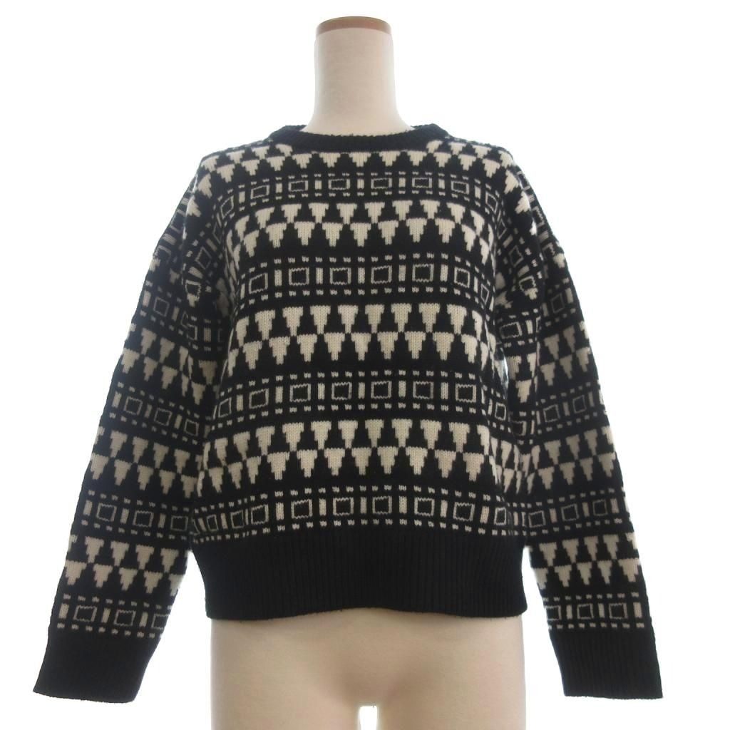 Max Mara Knit Sweater Long Sleeve Cashmere Blend Geometric Pattern Black